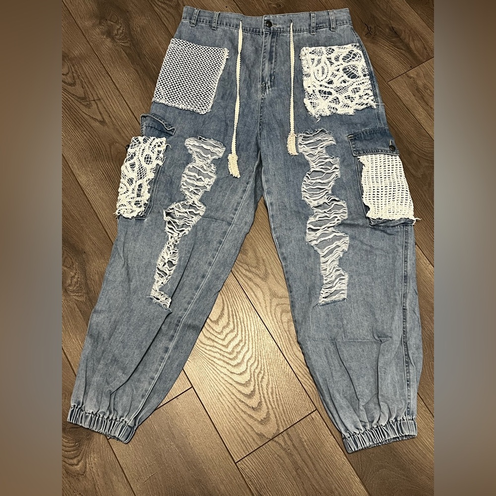 POL Light Blue Denim Waistband Detail Pants